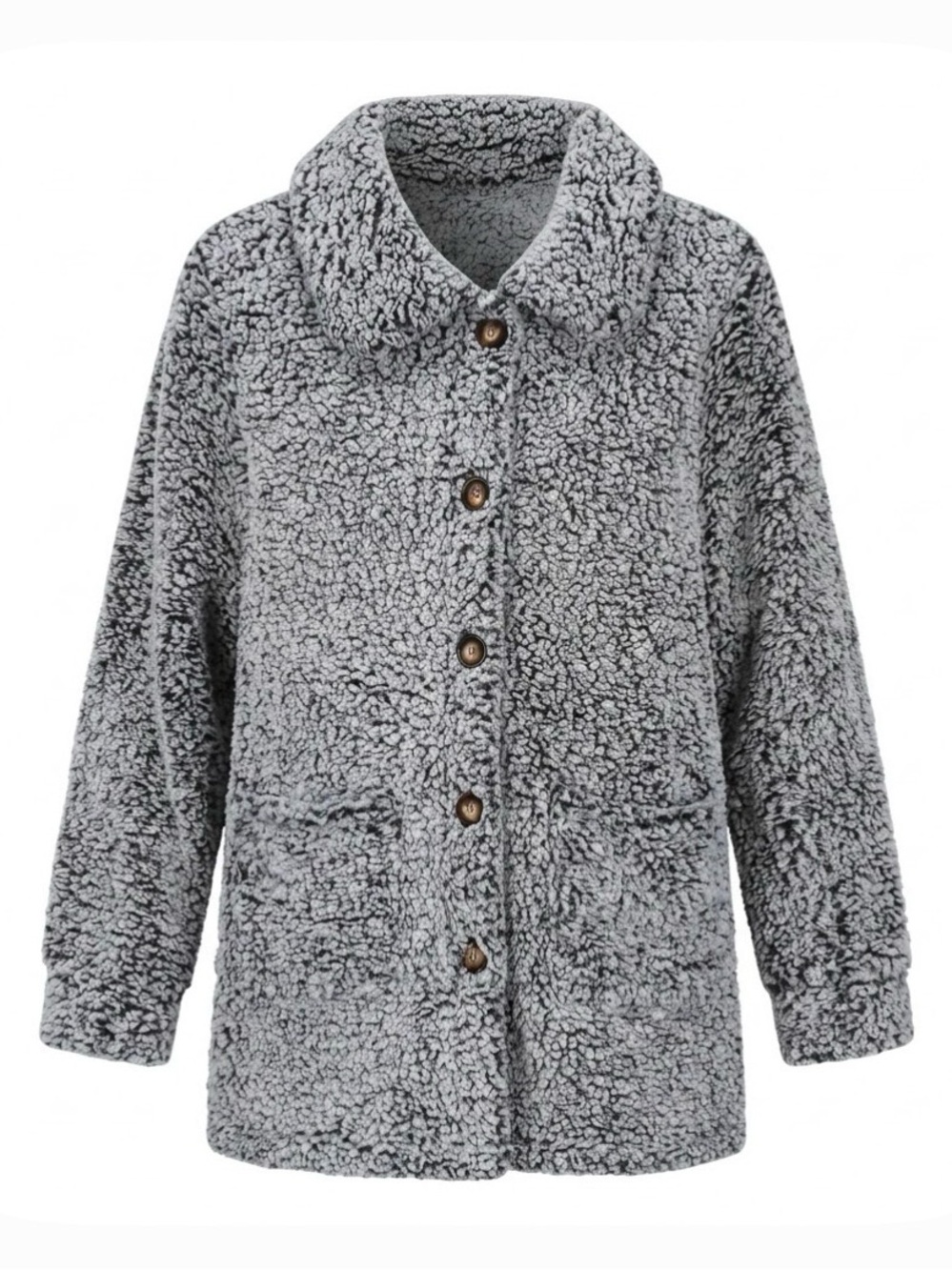 Plush Sherpa Button Up Jacket, Women’s Large, Gray
